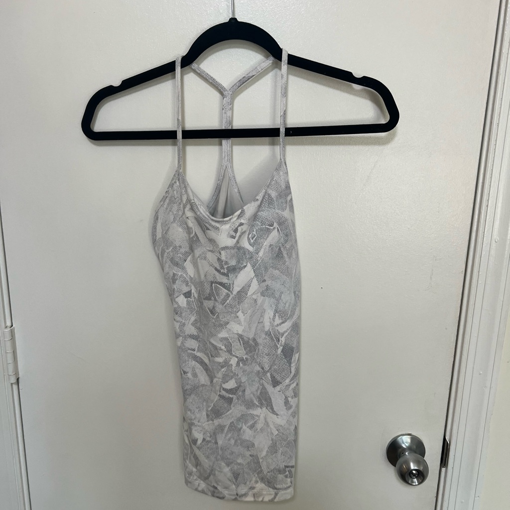 Lululemon Power Y Light Gray Floral Racerback Tank Top With Shelf Bra